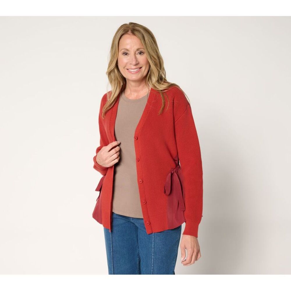 SUNNYLiFE Women's Top Sweater Sz XS Mix Media Cardigan Red A720468